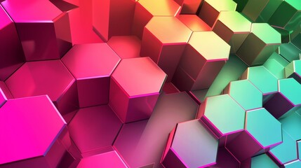 An abstract background featuring color hexagons, with a perspective effect