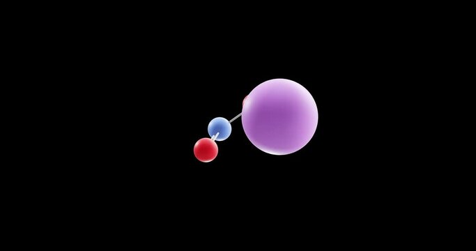 Potassium nitrite molecule, rotating 3D model of preservatives e249, looped video on a black background