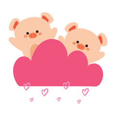 cute cartoon pig with pink clouds. cute animal doodle sticker
