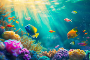A colorful fish swimming in a coral reef