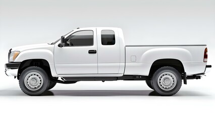 Obraz premium White pickup truck side view on white background ideal for mockups. Concept Mockup Photography, Vehicle Mockup, Pickup Truck Mockup, Commercial Vehicles, Side View Shot