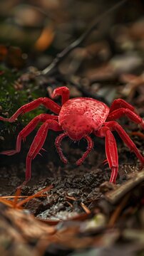 Captivating Red Velvet Mite Navigating the Forest Floor