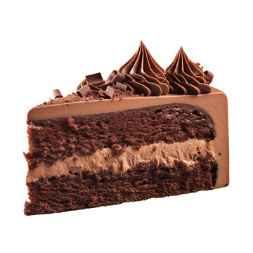 Slice of chocolate cake isolated on transparent or white background, png