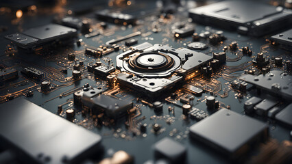 Close-up image of digital concept hardware device, parts,