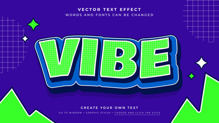 Vibrant vibe text effect on a blue background, vector graphic style