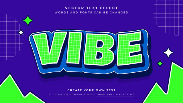 Vibrant vibe text effect on a blue background, vector graphic style 