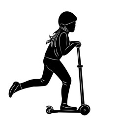 girl riding a scooter silhouette on a white background vector