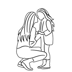 mother tenderly with daughter sketch on white background vector