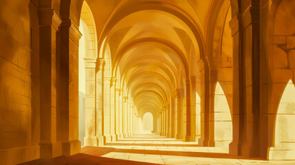 A long, narrow hallway with arched openings