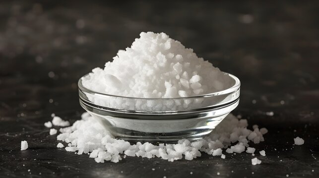 Close-up Shot of Sodium Hydroxide Crystals in Glass Bowl