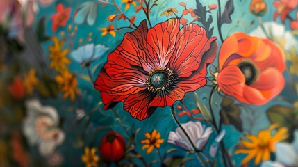 Artistic interpretation of a wildflower tattoo, symbolizing freedom and spontaneity, captured in close-up with vibrant details and an isolated background