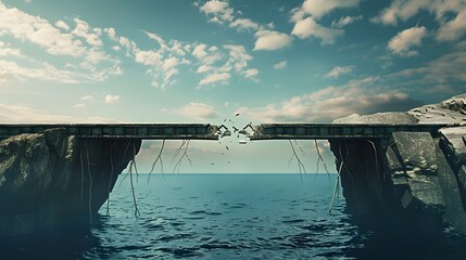 Fractured Bridge Symbolizing Trade Conflict Between Nations