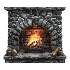 Photo of fireplace isolated on transparent background