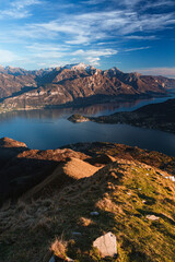 The sunset on Lake Como, at the end of a winter day, taken from Mount Crocione, near the town of Tremezzo, Italy - 24 December 2023