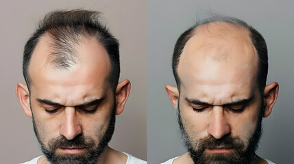 Fototapeta premium Comparison of hair loss treatment in men before and after – a visual journey to success