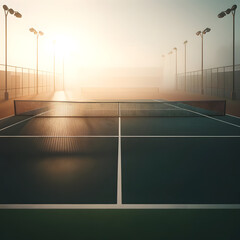 Morning Stillness: Empty Tennis Court at Dawn
