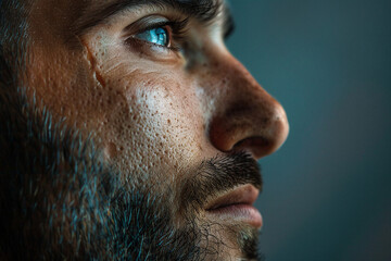 Generative AI portrait of young boy suffering from acne skin with hormonal pimples problems