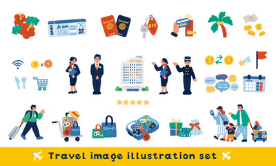 旅行サービスと人々のカラフルな手描きイラストセット
