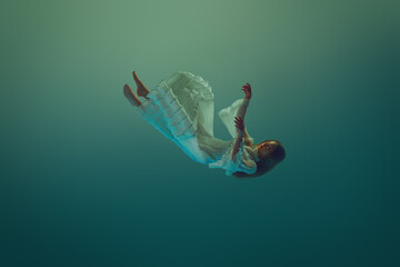 Concept of underwater fantasy, freedom and weightlessness, mystery and depth. Ad