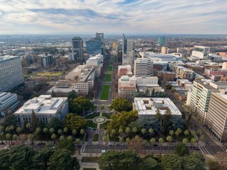 View of Downtown from the sate Capitol building to the bridge, Sacramento, California, United...