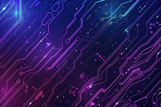 Abstract digital background with blue and purple colors, simple line art patterns like circuit boards