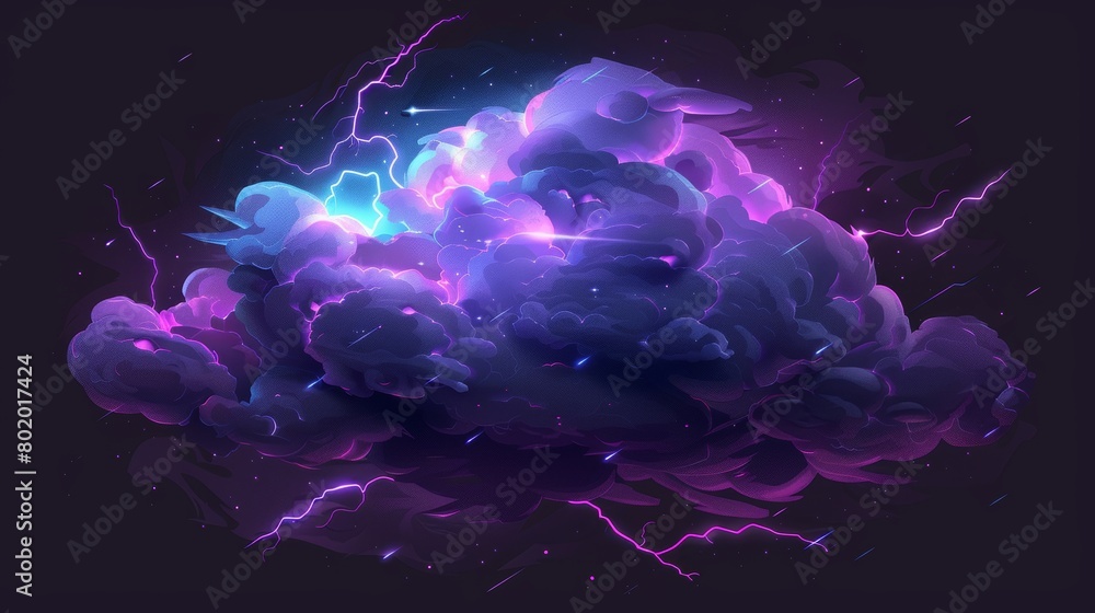 Poster weather meteoro icon with lightning storm cloud isolated on transparent background. realistic weathe