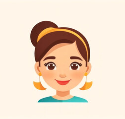 Admire this cute and modern digital illustration of a smiling girl with a stylish updo and golden accessories