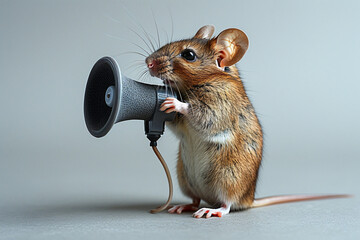 fantasy mouse standing using toa, plain background, business idea
