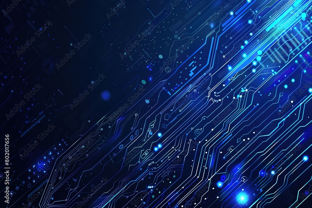 Poster blue background with a circuit board pattern and technology concept vector illustration in a flat de
