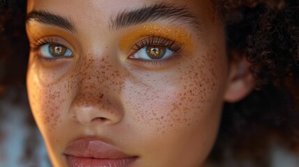 Close-up of a confident woman applying a brightening serum to her face, addressing hyperpigmentation for a more even complexion.