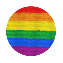 A circular design adorned with watercolor-textured rainbow colors, celebrating Pride month and the LGBTQ+ community
