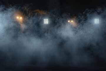 Dark background filled with smoke and stadium lights