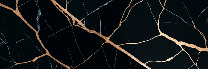 Black marble with gold veining, wide background