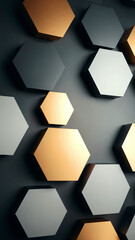 Abstract geometric background with hexagonal shapes in black and gold colors