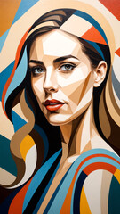 Portrait of beautiful young woman with colorful abstract background