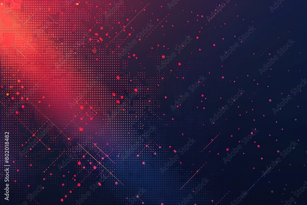 Poster red and dark blue gradient background with a pixel pattern