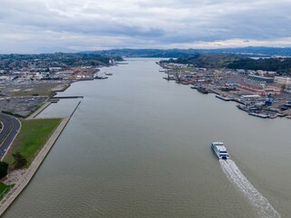 City of Vallejo and ferry in the Napa River, California, United States.