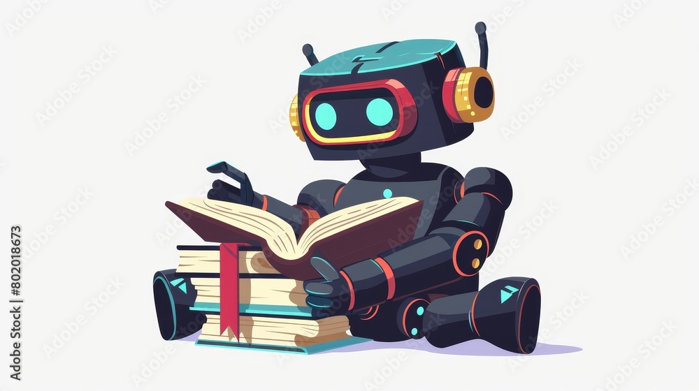 Poster robot translator on white background. ai chatbot for foreign language translation and book reading. 