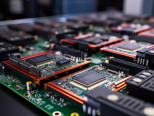 A bunch of computer parts are on a table