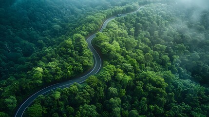 Aerial Perspective of Peaceful Forest Drive