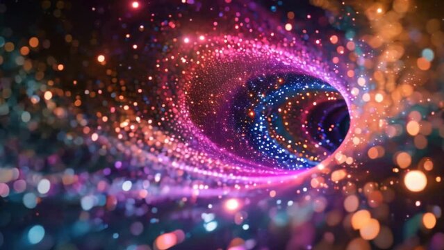 A Color full rainbow color of Glitter Light circle trail Sparkling star dust trail spiral particle effect on white background