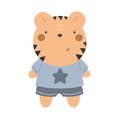 Cartoon tiger. Colorful vector illustration, flat style. design for greeting cards, print, poster, baby shower