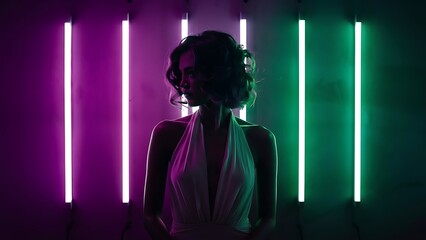 Portrait of a woman with neon lights