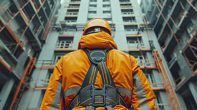 Worker watches urban frontier.The Watchful Eye of a Worker on the Urban Construction Frontier.A construction worker or foreman at a construction site.