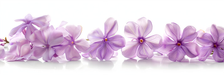 establishing shot captures the elegance of a bunch of violet jasmine flowers against a pristine white background, isolated, ideal for a banner that exudes purity and grace, Banner