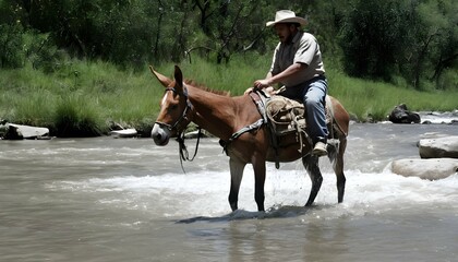 A Mule Carrying A Rider Through A River The Water  2
