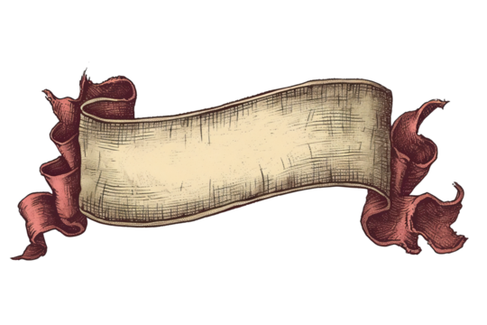 A scroll banner paper ribbon drawing in a vintage retro isolated on transparent background With clipping path. cut out. 3d render
