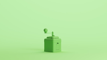Green mint coffee grinder vintage kitchenware coffeemaker mills manually background 3d illustration render digital rendering