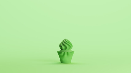 Green mint cupcake confectionery cake soft tones pale green background 3d illustration render digital rendering