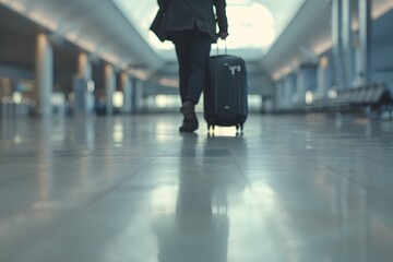 Fototapeta premium A man is walking with his luggage in the airport